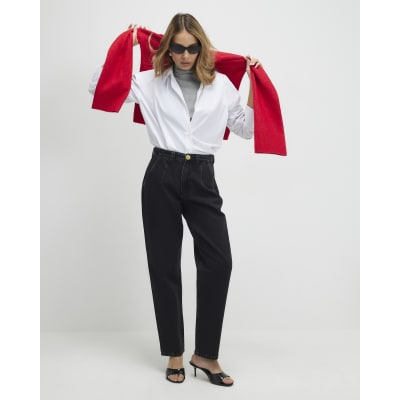 Black High Waisted Tapered Jeans