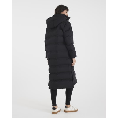 Black Hooded Longline Padded Coat