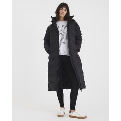 Black Hooded Longline Padded Coat