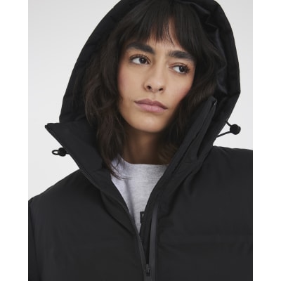 Black Hooded Longline Padded Coat