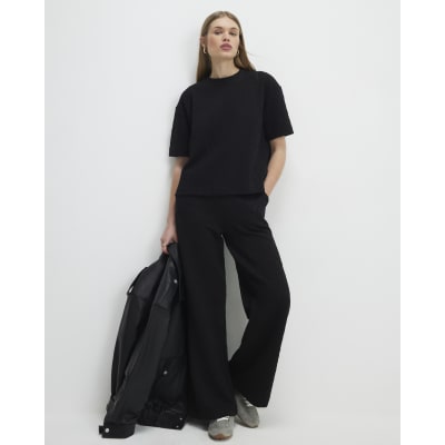 Black Jacquard Short Sleeve Boxy T-shirt