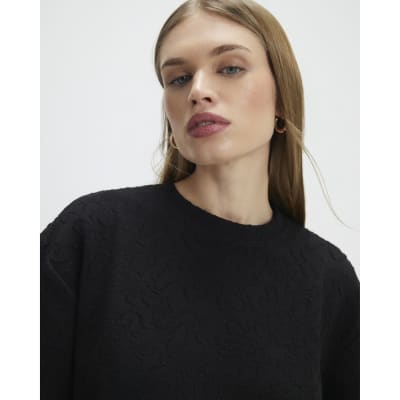 Black Jacquard Short Sleeve Boxy T-shirt