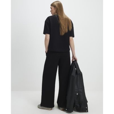 Black Jacquard Wide Leg Trousers