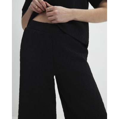 Black Jacquard Wide Leg Trousers