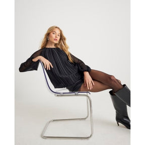 Black Jersey Back Pleated Long Sleeve Top