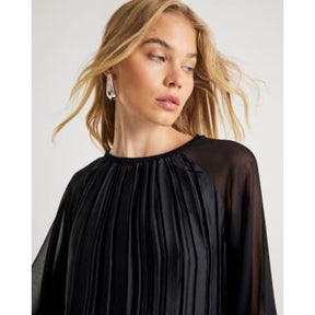 Black Jersey Back Pleated Long Sleeve Top