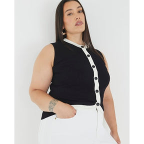 Black Knit Curved Hem Ribbed Top
