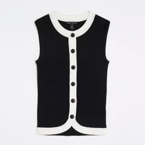 Black Knit Curved Hem Ribbed Top