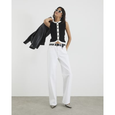 Black Knit Curved Hem Ribbed Top