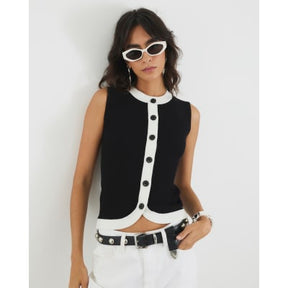 Black Knit Curved Hem Ribbed Top