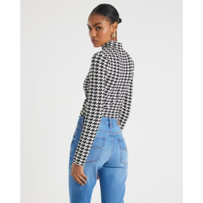 Black Knit Houndstooth High Neck Top