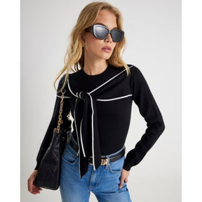 Black Knit Long Sleeve Tipped Bow Jumper