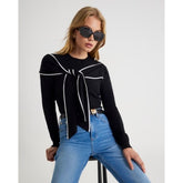 Black Knit Long Sleeve Tipped Bow Jumper