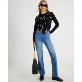 Black Knit Long Sleeve Tipped Bow Jumper