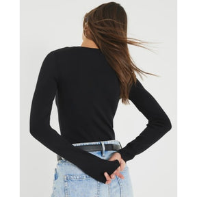 Black Knit Long Sleeve Top
