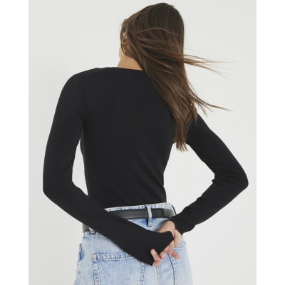 Black Knit Long Sleeve Top