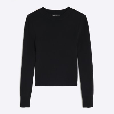 Black Knit Long Sleeve Top