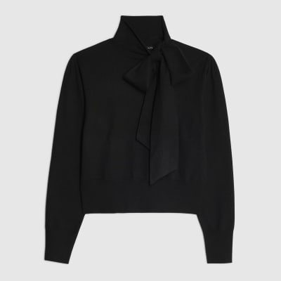 Black Knit Neck Bow Tie Jumper