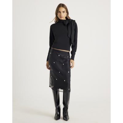 Black Knit Neck Bow Tie Jumper