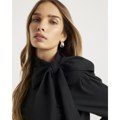 Black Knit Neck Bow Tie Jumper