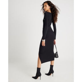 Black Knit Popper Maxi Dress