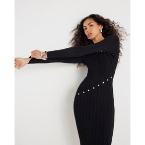 Black Knit Popper Maxi Dress