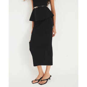 Black Knit Ribbed Midi Skirt