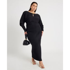 Black Knit Ribbed Midi Skirt