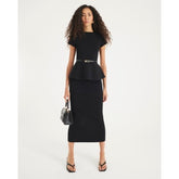 Black Knit Ribbed Midi Skirt