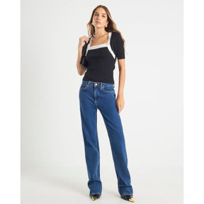 Black Knit Short Sleeve Button Detail Top