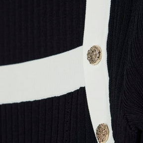 Black Knit Short Sleeve Button Detail Top