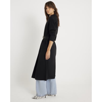 Black Knitted Belted Maxi Cardigan