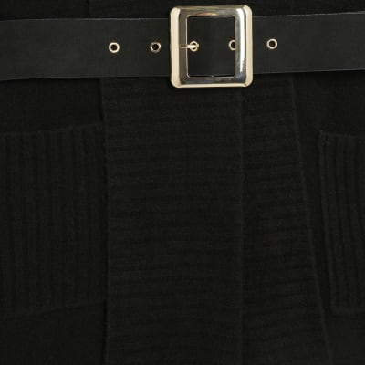 Black Knitted Belted Maxi Cardigan
