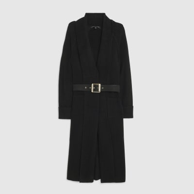 Black Knitted Belted Maxi Cardigan
