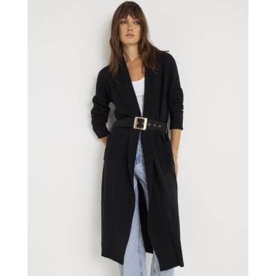Black Knitted Belted Maxi Cardigan