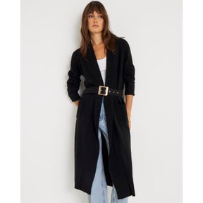 Black Knitted Belted Maxi Cardigan