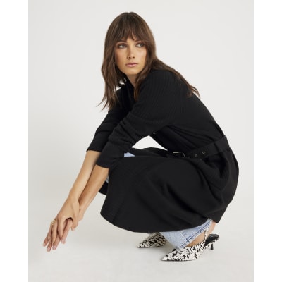 Black Knitted Belted Maxi Cardigan