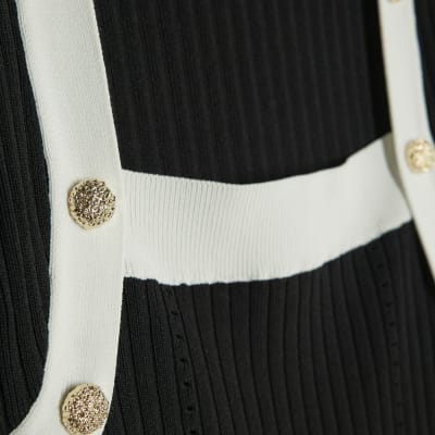 Black Knitted Button Detail Midi Dress