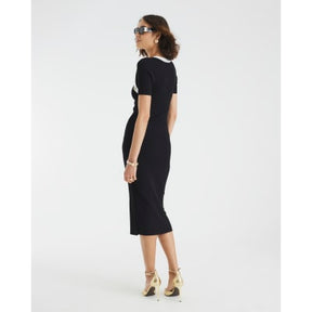 Black Knitted Button Detail Midi Dress