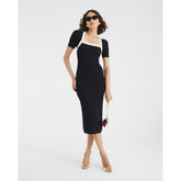 Black Knitted Button Detail Midi Dress