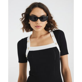 Black Knitted Button Detail Midi Dress