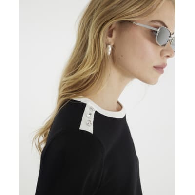 Black Knitted Button Detail T-shirt