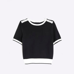 Black Knitted Button Detail T-shirt