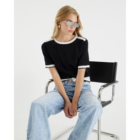 Black Knitted Button Detail T-shirt
