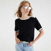 Black Knitted Button Detail T-shirt