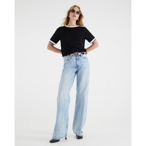 Black Knitted Button Detail T-shirt