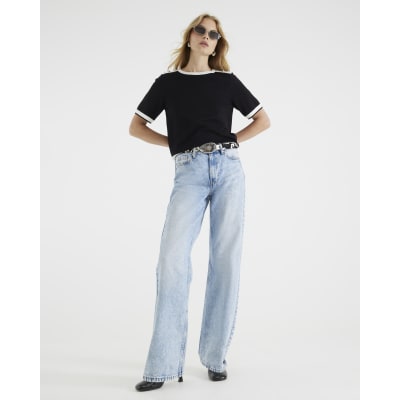Black Knitted Button Detail T-shirt
