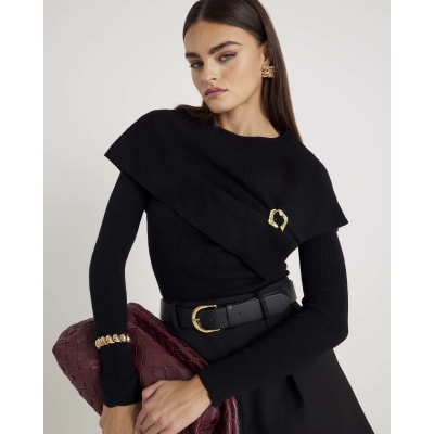 Black Knitted Cape Jumper