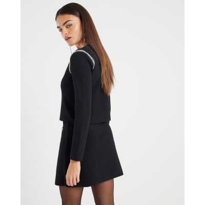 Black Knitted Embellished Mini Skirt