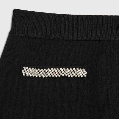 Black Knitted Embellished Mini Skirt